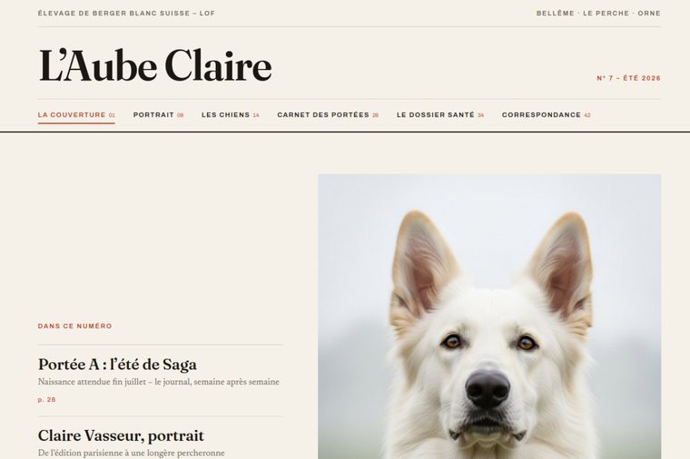 Site d’élevage de Berger Blanc Suisse, modèle magazine : Le magazine, par OWAG